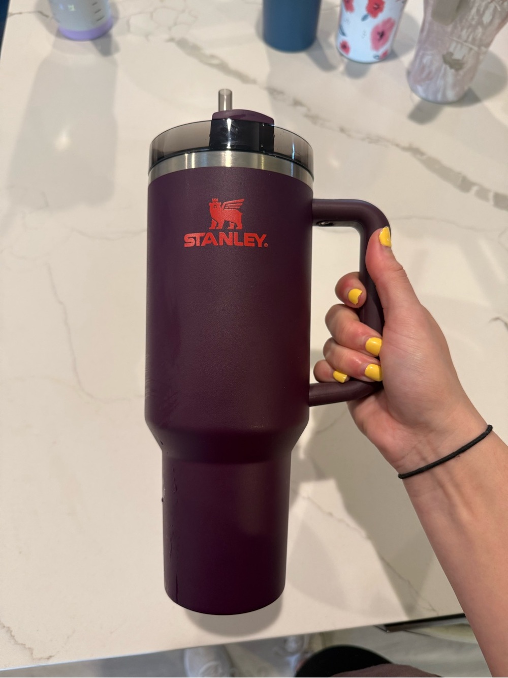 Stanley Plum Travel Tumbler with Handle and Clear Lid - Picture 1 of 4